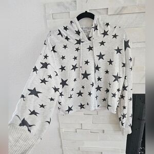 Star-Patterned Gray Hoodie Cropped Sweater Size Small
